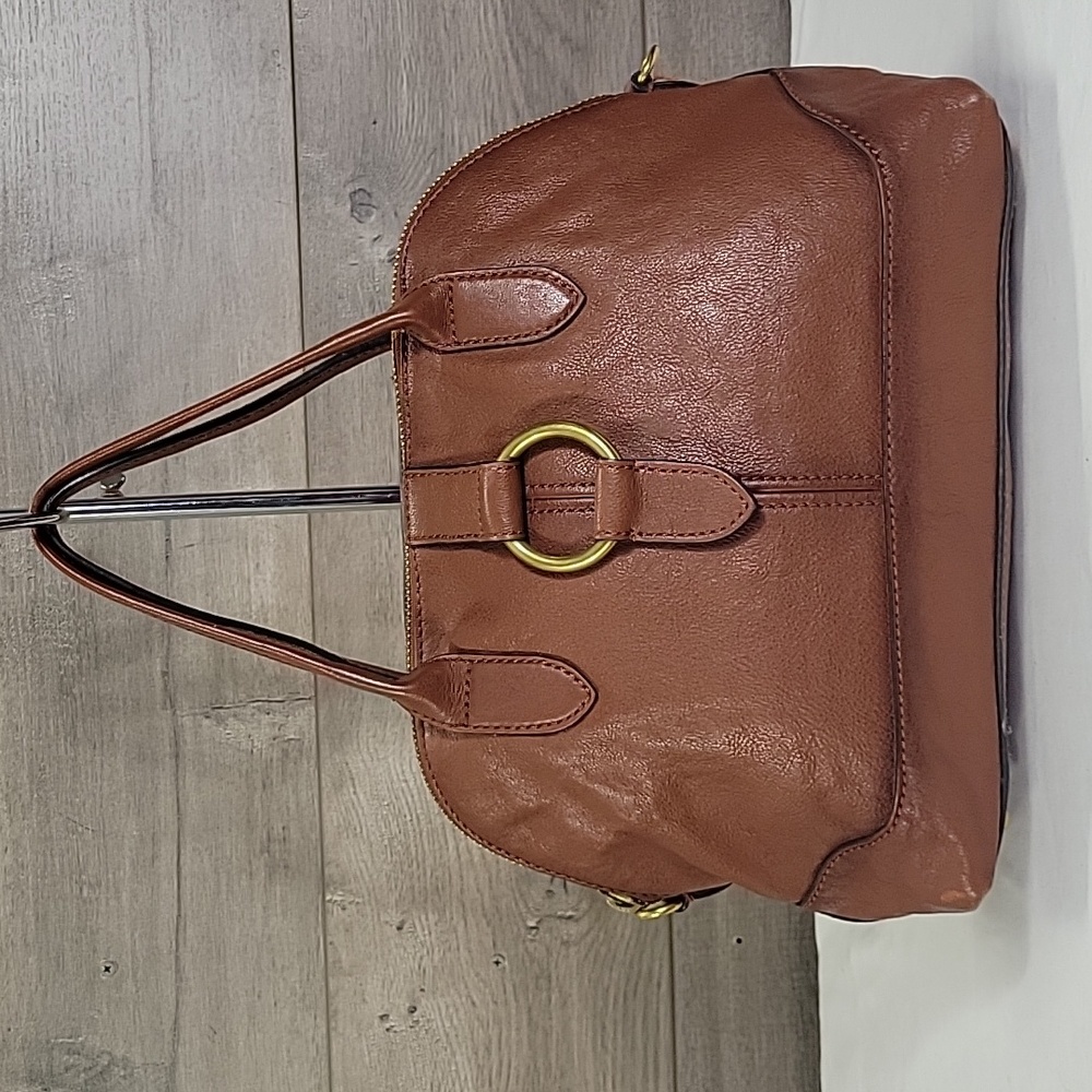 Frye Brown Leather Ring Dome Satchel Handbag Purse Tote